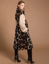 ALECIA14614N606 Animal Print Coat Vegan Fur Sleeves
